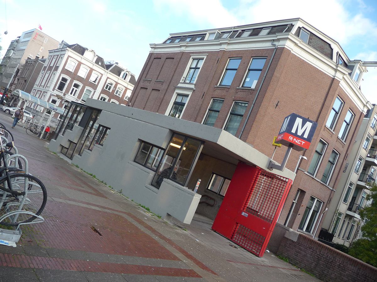 the outside entrance of a metro station