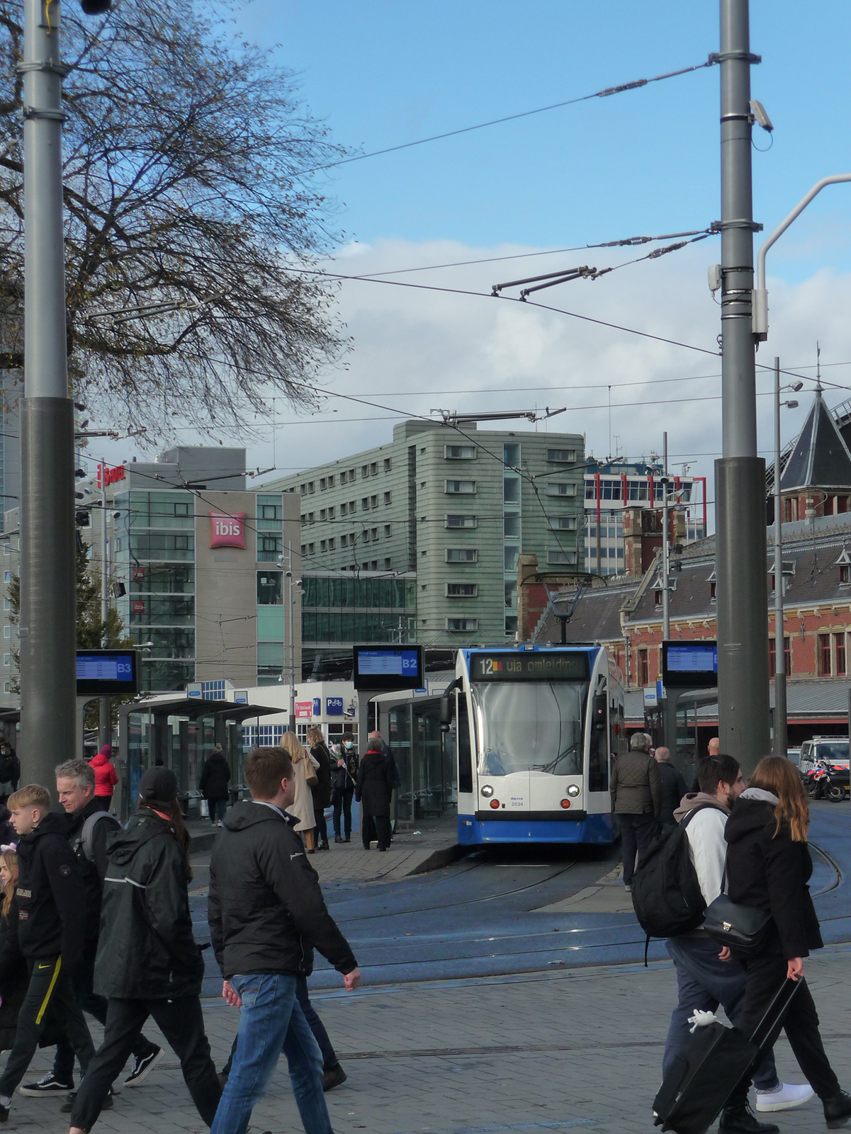 image of a tram station just outside of Amsterdam centraal